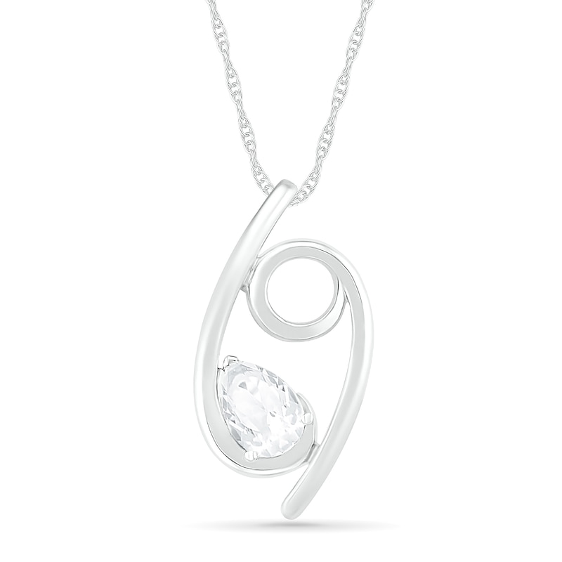 Pear-Shaped White Lab-Created Sapphire Cancer Zodiac Sign Pendant in Sterling Silver