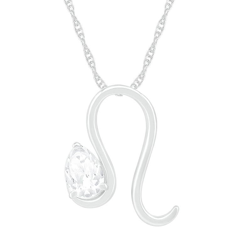 Pear-Shaped White Lab-Created Sapphire Leo Zodiac Sign Pendant in Sterling Silver