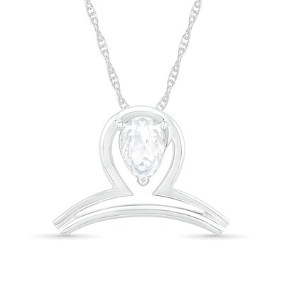 Pear-Shaped White Lab-Created Sapphire Libra Zodiac Sign Pendant in Sterling Silver