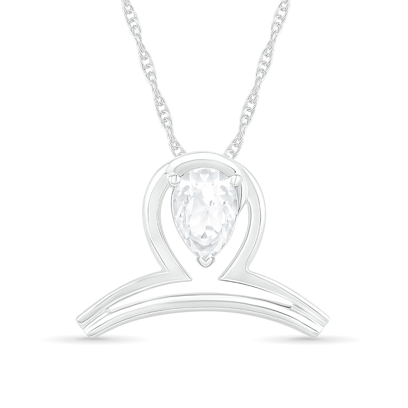 Pear-Shaped White Lab-Created Sapphire Libra Zodiac Sign Pendant in Sterling Silver