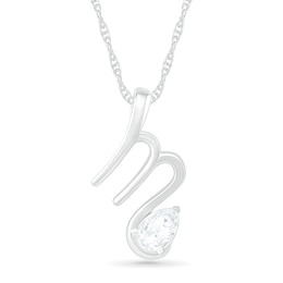 Pear-Shaped White Lab-Created Sapphire Scorpio Zodiac Sign Pendant in Sterling Silver