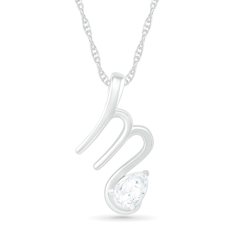Main Image 1 of Pear-Shaped White Lab-Created Sapphire Scorpio Zodiac Sign Pendant in Sterling Silver