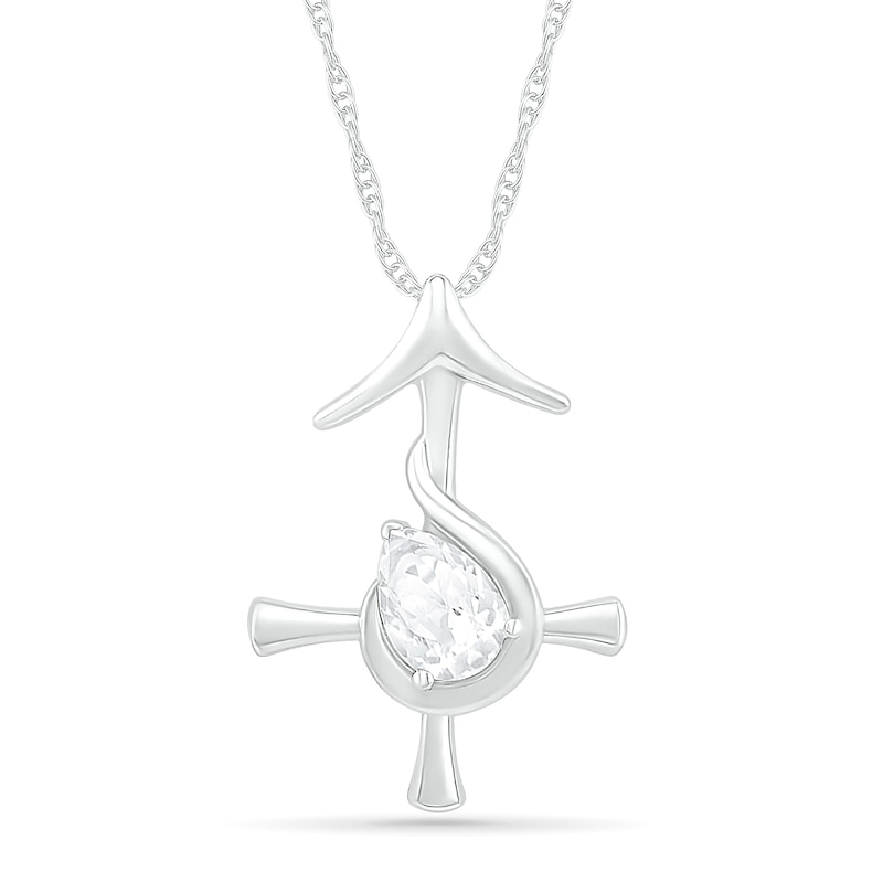 Pear-Shaped White Lab-Created Sapphire Sagittarius Zodiac Sign Pendant in Sterling Silver