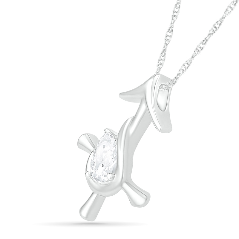 Main Image 2 of Pear-Shaped White Lab-Created Sapphire Sagittarius Zodiac Sign Pendant in Sterling Silver