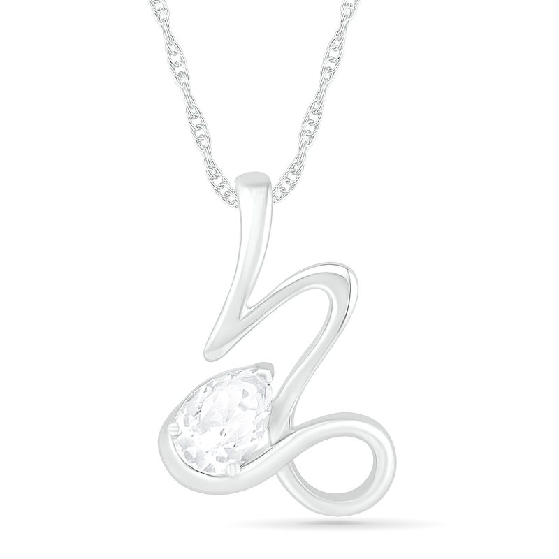 Pear-Shaped White Lab-Created Sapphire Capricorn Zodiac Sign Pendant in Sterling Silver
