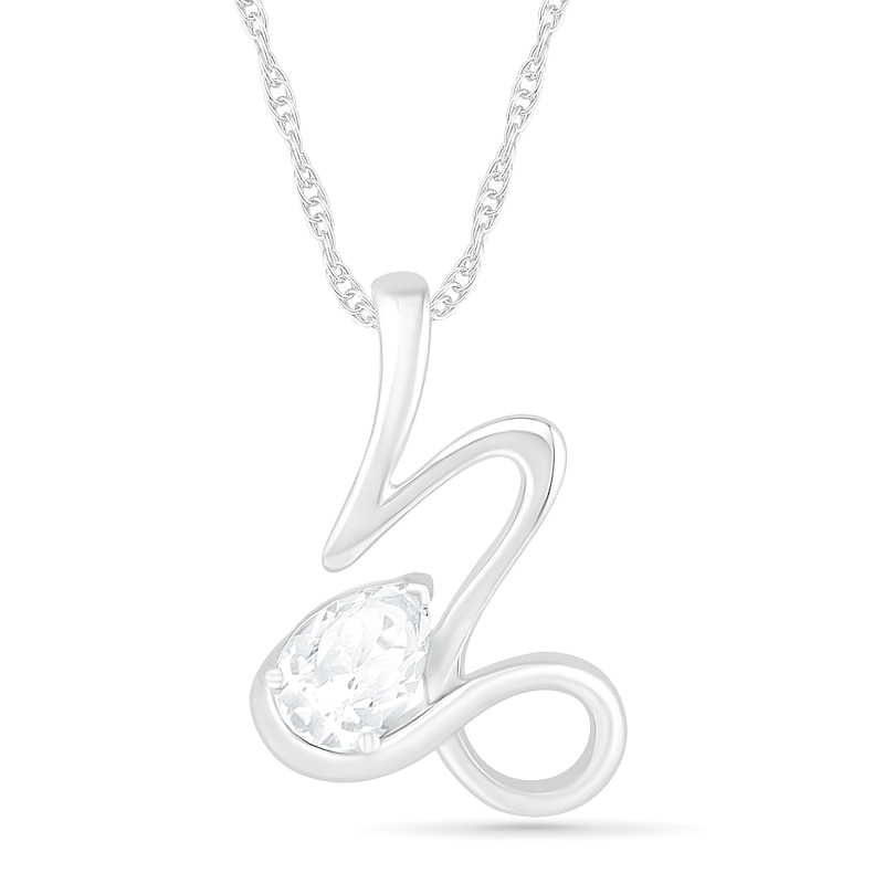 Main Image 1 of Pear-Shaped White Lab-Created Sapphire Capricorn Zodiac Sign Pendant in Sterling Silver
