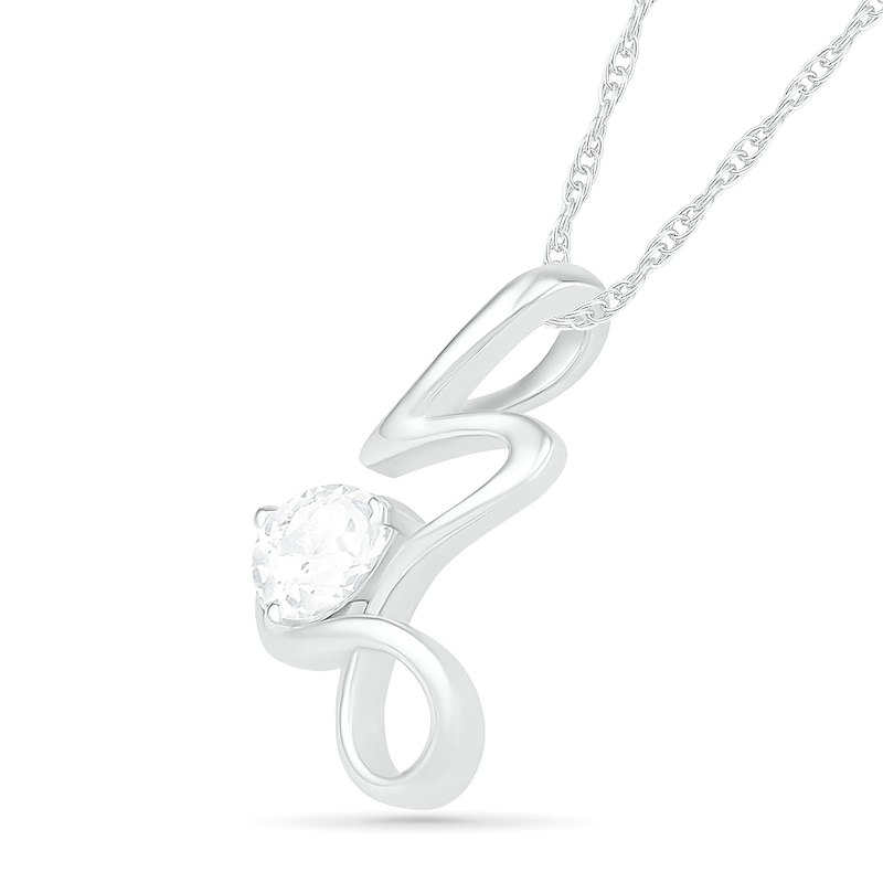 Main Image 2 of Pear-Shaped White Lab-Created Sapphire Capricorn Zodiac Sign Pendant in Sterling Silver