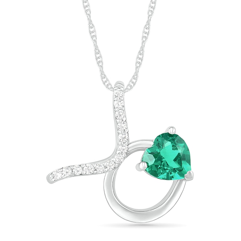 6.0mm Heart-Shaped Lab-Created Emerald and White Sapphire Taurus Zodiac Sign Pendant in Sterling Silver