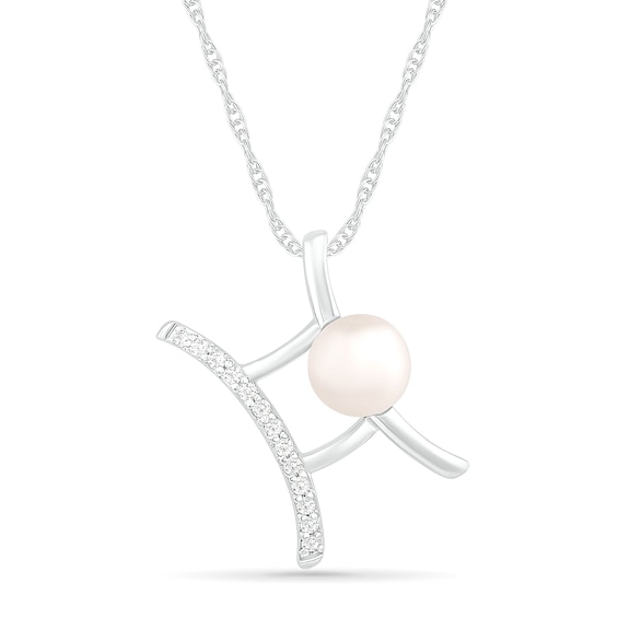 6.0mm Freshwater Cultured Pearl and White Lab-Created Sapphire Gemini