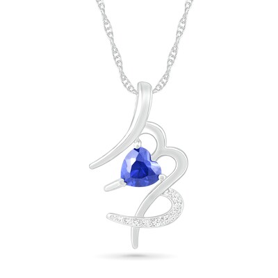6.0mm Heart-Shaped Blue and White Lab-Created Sapphire Virgo Zodiac Sign Pendant in Sterling Silver