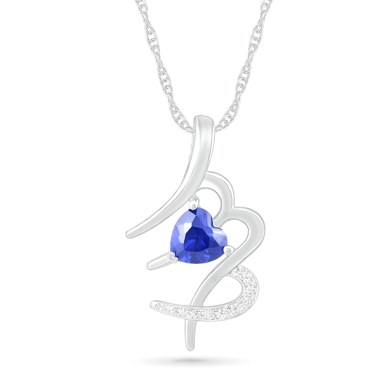 Main Image 1 of 6.0mm Heart-Shaped Blue and White Lab-Created Sapphire Virgo Zodiac Sign Pendant in Sterling Silver