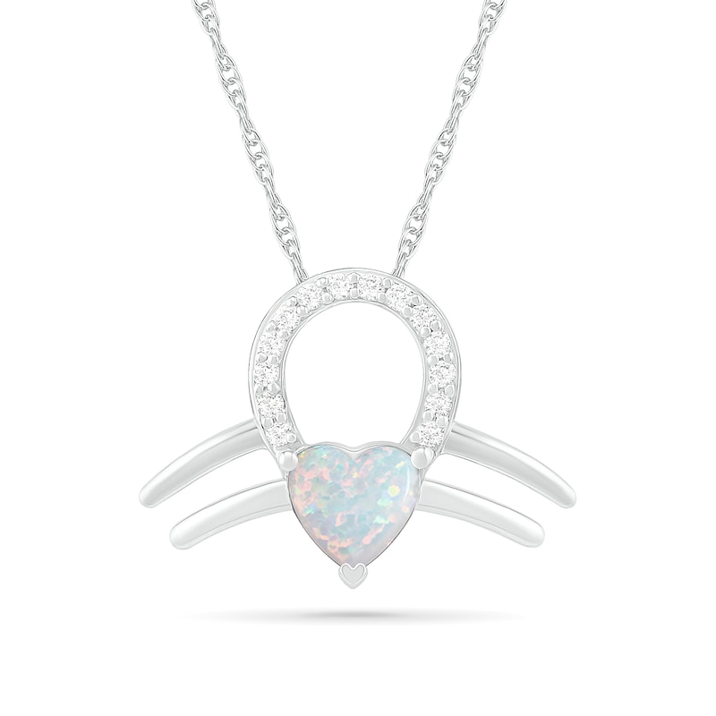 Main Image 1 of 6.0mm Heart-Shaped Lab-Created Opal and White Sapphire Libra Zodiac Sign Pendant in Sterling Silver