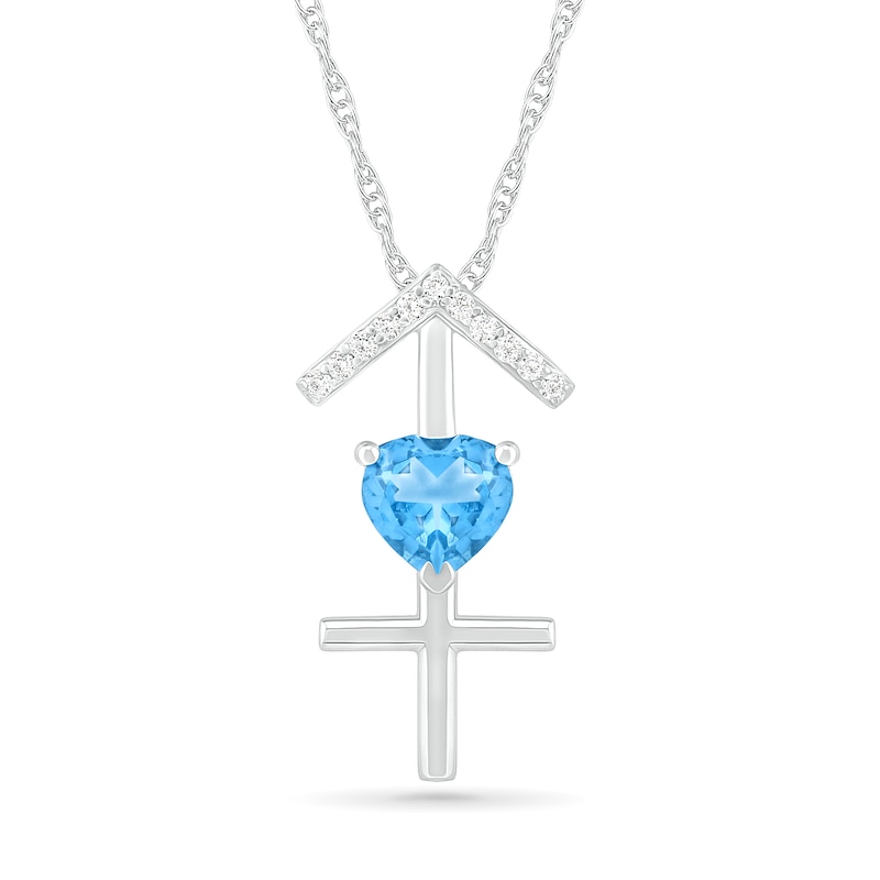 Main Image 1 of 6.0mm Heart-Shaped Blue Topaz and White Lab-Created Sapphire Sagittarius Zodiac Sign Pendant in Sterling Silver