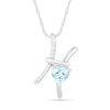 Thumbnail Image 1 of 6.0mm Heart-Shaped Simulated Aquamarine and White Lab-Created Sapphire Pisces Zodiac Sign Pendant in Sterling Silver