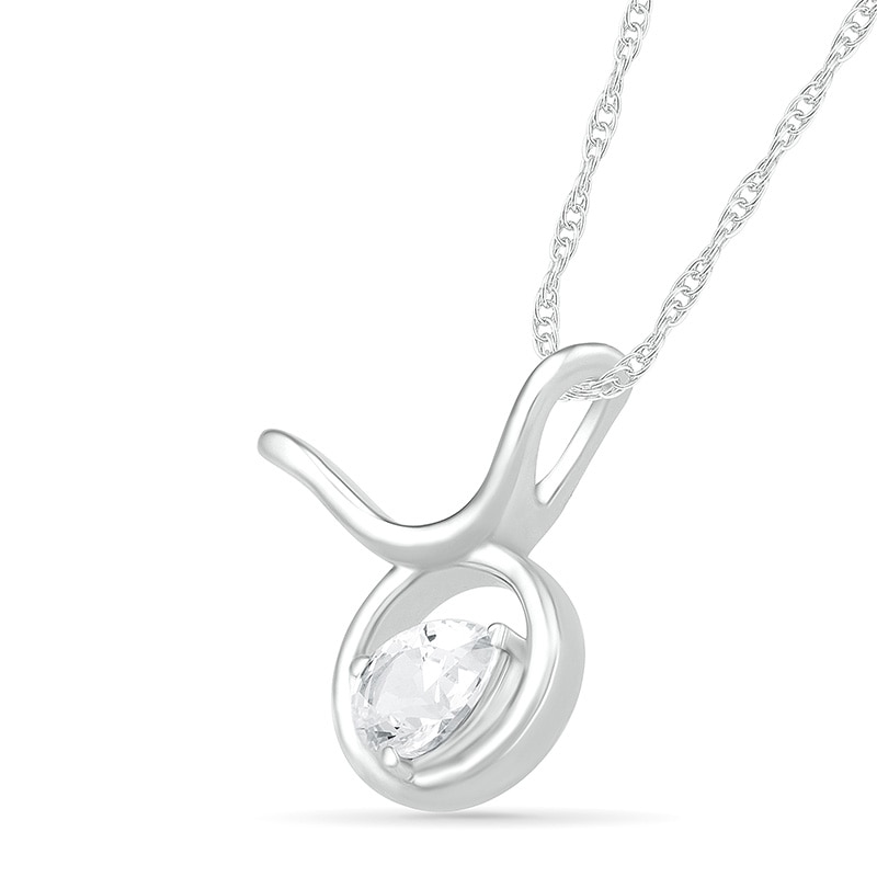 Pear-Shaped White Lab-Created Sapphire Taurus Zodiac Sign Pendant in Sterling Silver