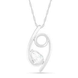 Pear-Shaped White Lab-Created Sapphire Cancer Zodiac Sign Pendant in Sterling Silver