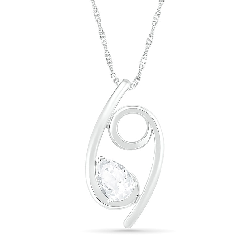 Pear-Shaped White Lab-Created Sapphire Cancer Zodiac Sign Pendant in Sterling Silver