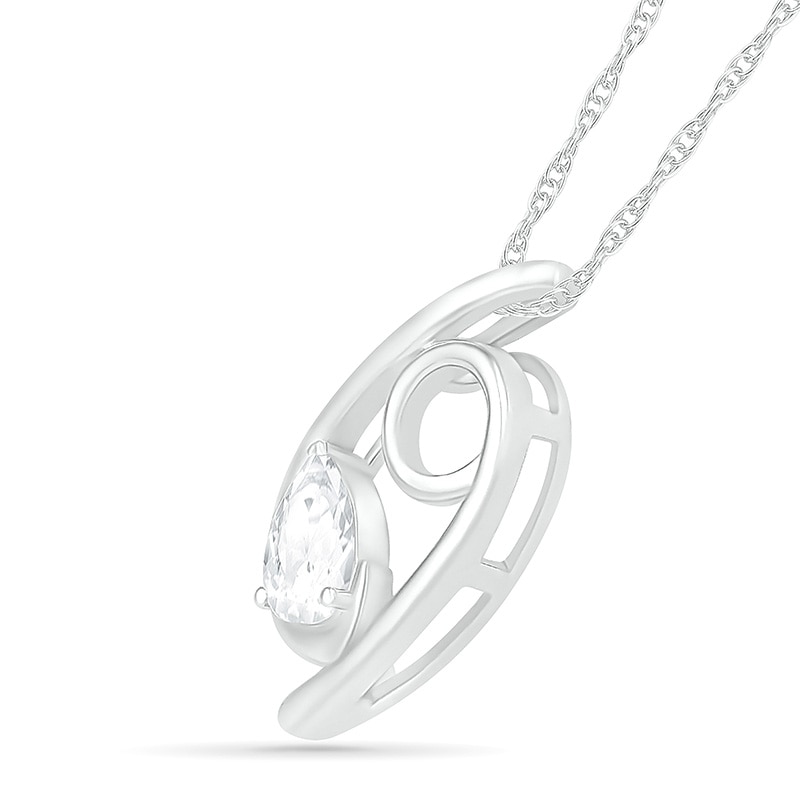 Pear-Shaped White Lab-Created Sapphire Cancer Zodiac Sign Pendant in Sterling Silver