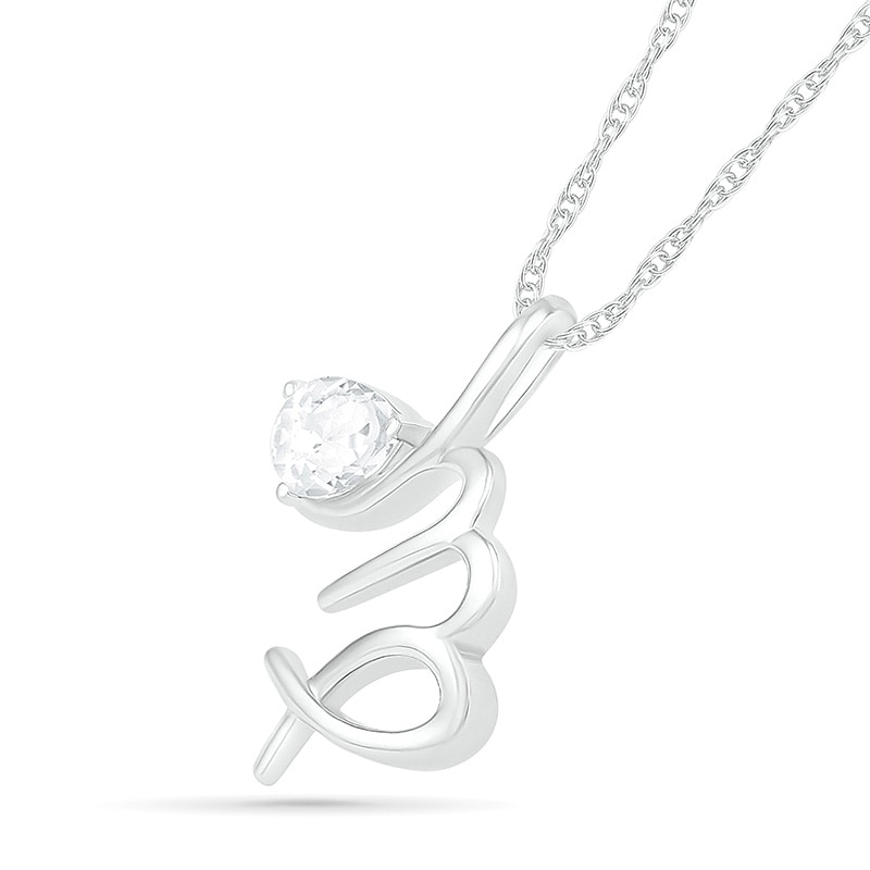 Pear-Shaped White Lab-Created Sapphire Virgo Zodiac Sign Pendant in Sterling Silver