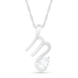 Pear-Shaped White Lab-Created Sapphire Scorpio Zodiac Sign Pendant in Sterling Silver