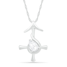 Pear-Shaped White Lab-Created Sapphire Sagittarius Zodiac Sign Pendant in Sterling Silver