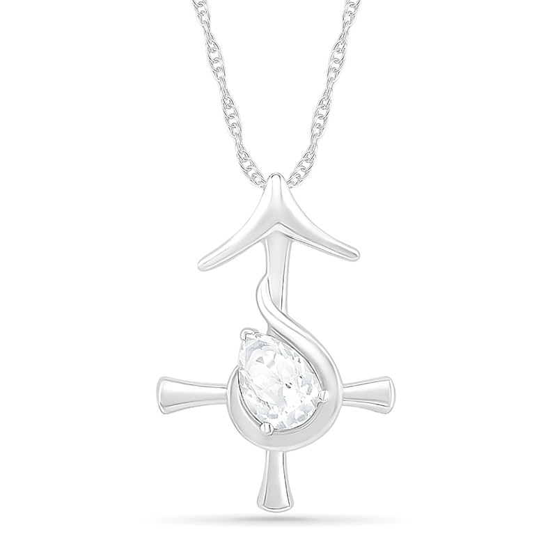 Pear-Shaped White Lab-Created Sapphire Sagittarius Zodiac Sign Pendant in Sterling Silver
