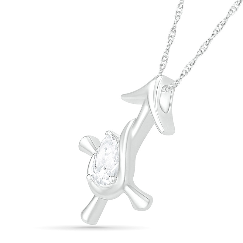 Pear-Shaped White Lab-Created Sapphire Sagittarius Zodiac Sign Pendant in Sterling Silver