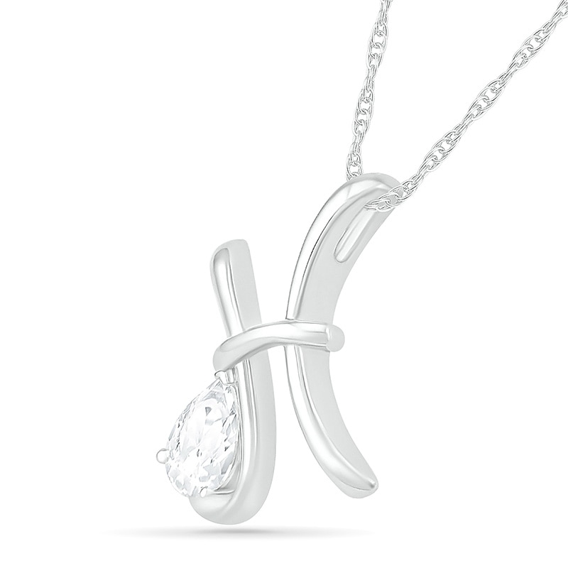 Pear-Shaped White Lab-Created Sapphire Pisces Zodiac Sign Pendant in Sterling Silver
