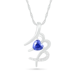 6.0mm Heart-Shaped Blue and White Lab-Created Sapphire Virgo Zodiac Sign Pendant in Sterling Silver
