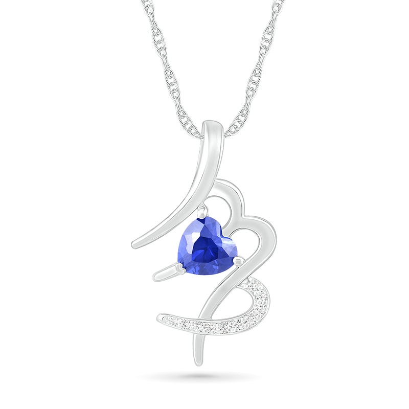 6.0mm Heart-Shaped Blue and White Lab-Created Sapphire Virgo Zodiac Sign Pendant in Sterling Silver
