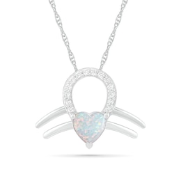 6.0mm Heart-Shaped Lab-Created Opal and White Sapphire Libra Zodiac Sign Pendant in Sterling Silver