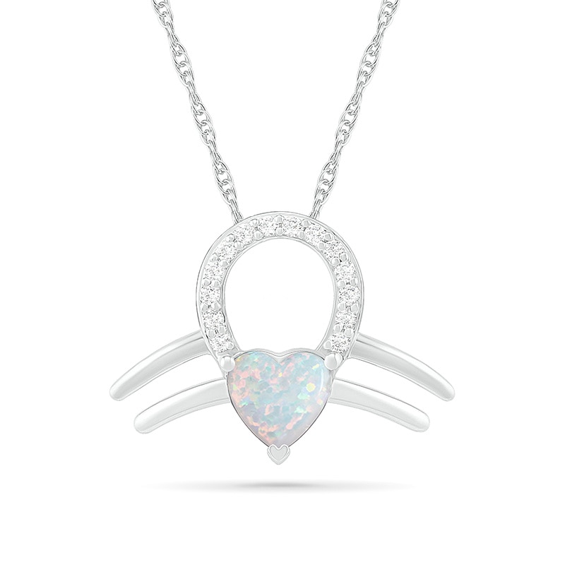 6.0mm Heart-Shaped Lab-Created Opal and White Sapphire Libra Zodiac Sign Pendant in Sterling Silver