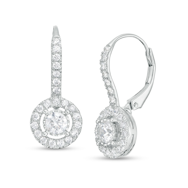 Main Image 1 of 1.00 CT. T.W. Certified Diamond Frame Drop Earrings in 14K White Gold (I/I1)