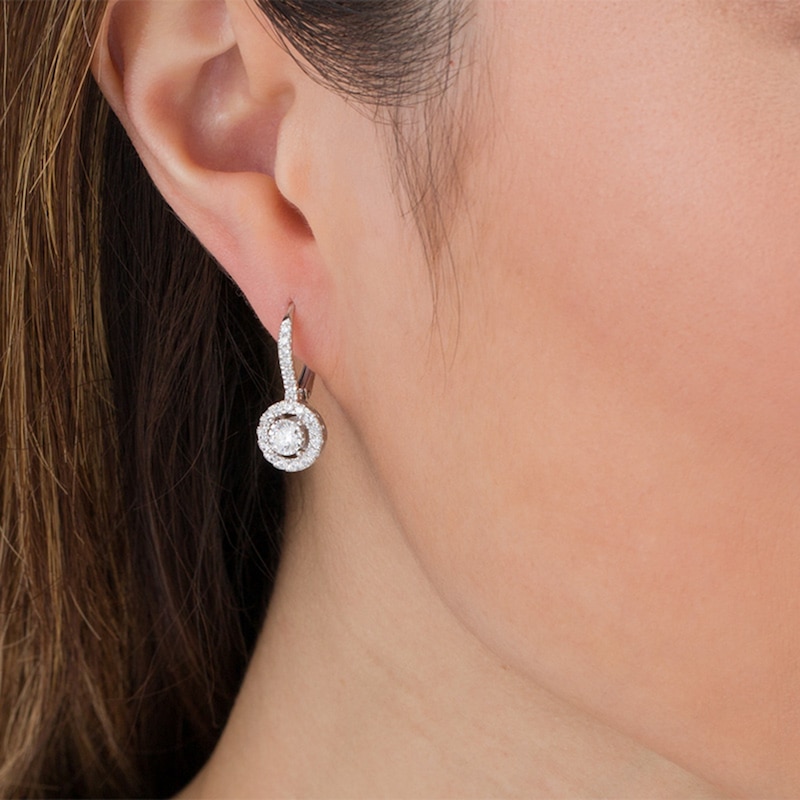 Main Image 2 of 1.00 CT. T.W. Certified Diamond Frame Drop Earrings in 14K White Gold (I/I1)