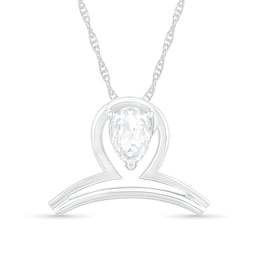 Pear-Shaped White Lab-Created Sapphire Libra Zodiac Sign Pendant in Sterling Silver