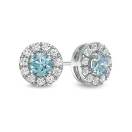 1.00 CT. T.W. Certified Lab-Created Blue and White Diamond Frame Stud Earrings in 14K White Gold (SI2)