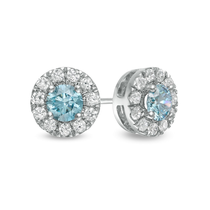 1.00 CT. T.W. Certified Lab-Grown and White Diamond Frame Stud Earrings in 14K White Gold (SI2
