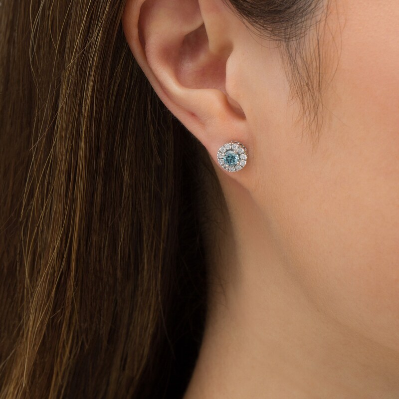 1.00 CT. T.W. Certified Lab-Grown and White Diamond Frame Stud Earrings in 14K White Gold (SI2