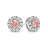 Thumbnail Image 1 of 1.00 CT. T.W. Certified Lab-Grown Pink and White Diamond Frame Stud Earrings in 14K White Gold (SI2)