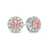 Thumbnail Image 0 of 1.00 CT. T.W. Certified Lab-Created Pink and White Diamond Frame Stud Earrings in 14K White Gold (SI2)