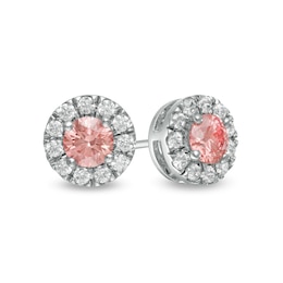 1.00 CT. T.W. Certified Lab-Created Pink and White Diamond Frame Stud Earrings in 14K White Gold (SI2)