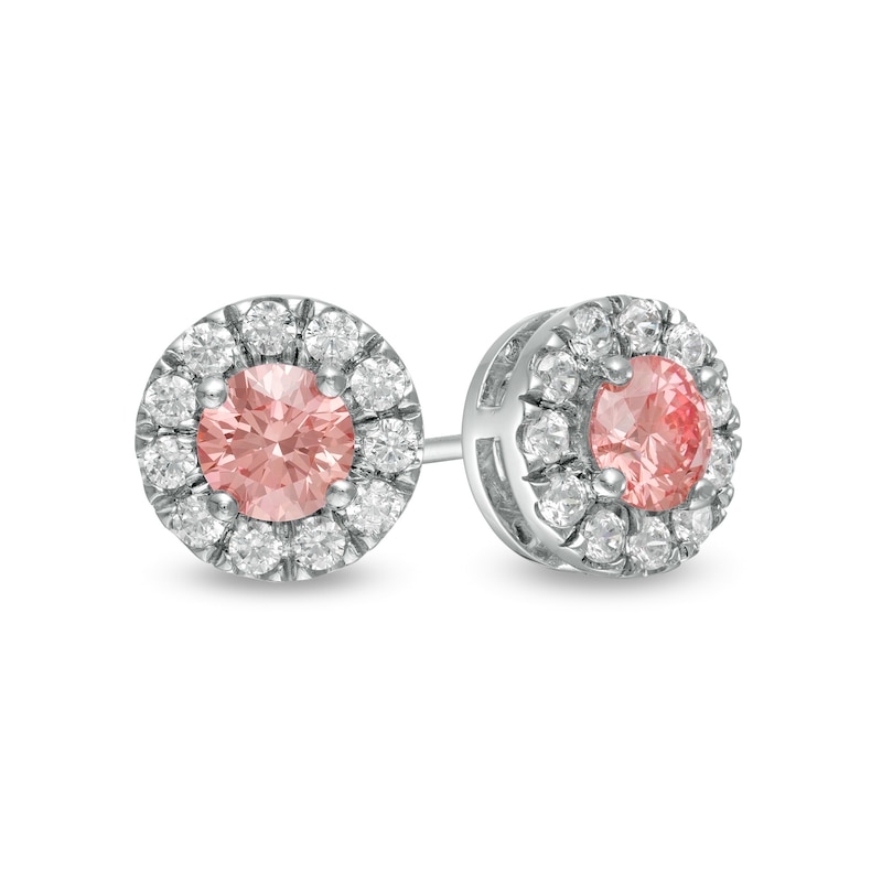 1.00 CT. T.W. Certified Lab-Grown Pink and White Diamond Frame Stud Earrings in 14K White Gold (SI2)