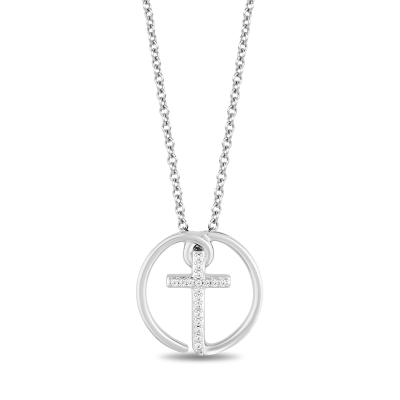 Hallmark Diamonds Faith 0.04 CT. T.W. Diamond Cross in Circle Pendant in Sterling Silver