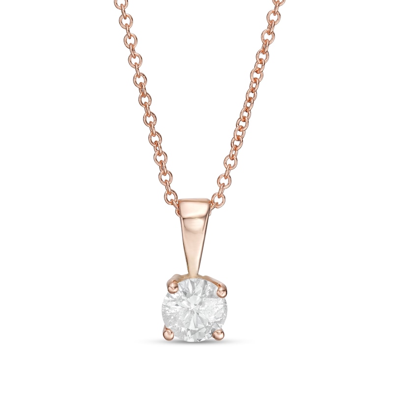 Main Image 1 of 0.38 CT. Diamond Solitaire Pendant in 10K Rose Gold (I/I3) - 18"