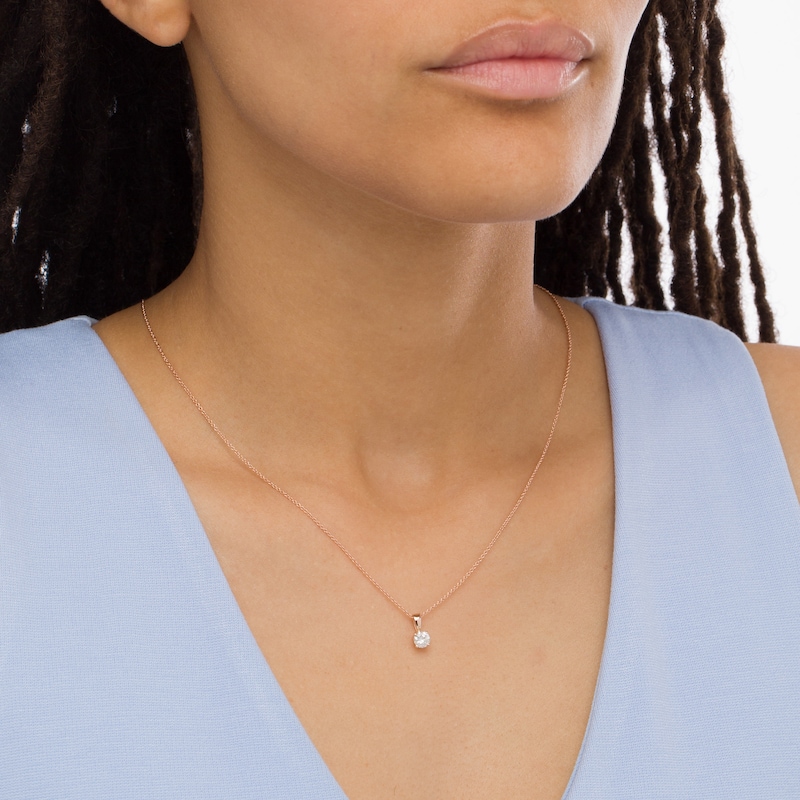 Main Image 2 of 0.45 CT. Diamond Solitaire Pendant in 10K Rose Gold (I/I3) - 18"