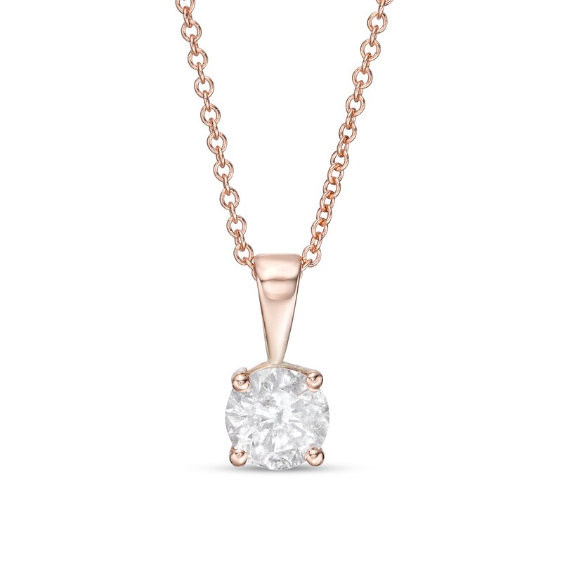 Main Image 1 of 0.58 CT. Diamond Solitaire Pendant in 10K Rose Gold (I/I3) - 18"