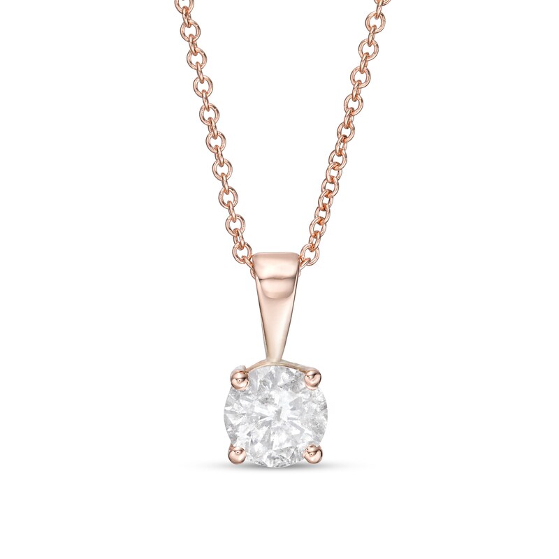 0.58 CT. Diamond Solitaire Pendant in 10K Rose Gold (I/I3) - 18"