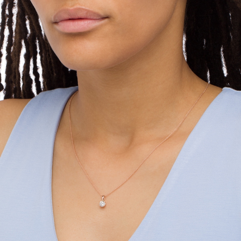 Main Image 2 of 0.58 CT. Diamond Solitaire Pendant in 10K Rose Gold (I/I3) - 18"