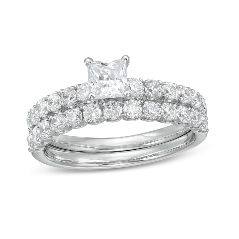 Main Image 1 of 1.50 CT. T.W. Princess-Cut Diamond Bridal Set in 14K White Gold (I/I2)