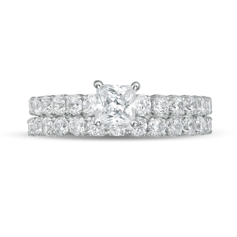 Main Image 4 of 1.50 CT. T.W. Princess-Cut Diamond Bridal Set in 14K White Gold (I/I2)